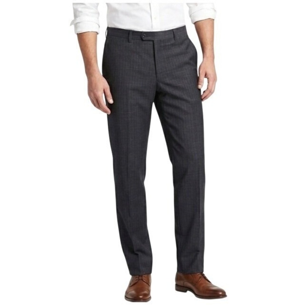 Banana Republic Heritage Pants Mens 38x32 Grey Plaid Italian Wool Dress Trousers